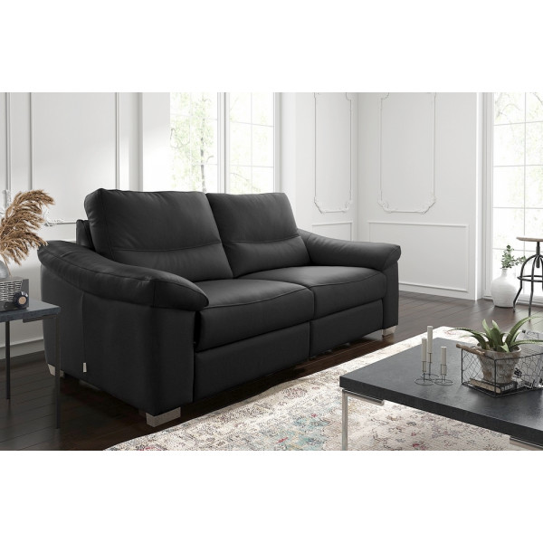 Canapé 3 places en 100% tout cuir épais italien vachette HAMBOURG, couleur noir