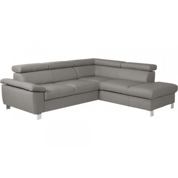 Canapé d'angle convertible en cuir italien de luxe 5 places LUTECIA avec coffre, gris clair, angle droit
