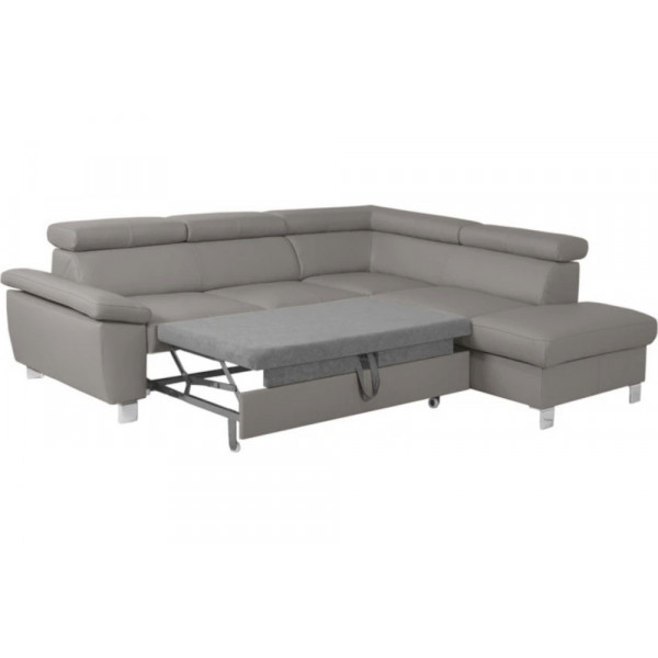 Canapé d'angle convertible en cuir italien de luxe 5 places LUTECIA avec coffre, gris clair, angle droit