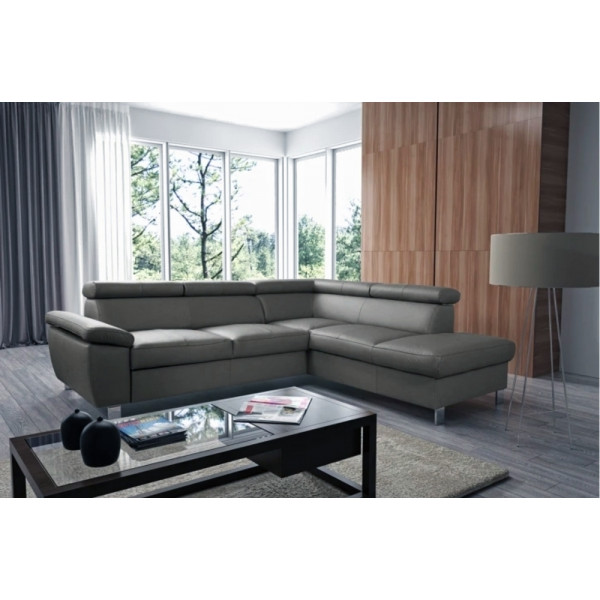Canapé d'angle convertible en cuir italien de luxe 5 places LUTECIA avec coffre, gris foncé, angle droit