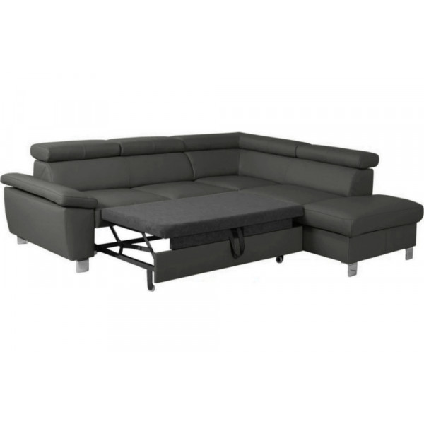 Canapé d'angle convertible en cuir italien de luxe 5 places LUTECIA avec coffre, gris foncé, angle droit