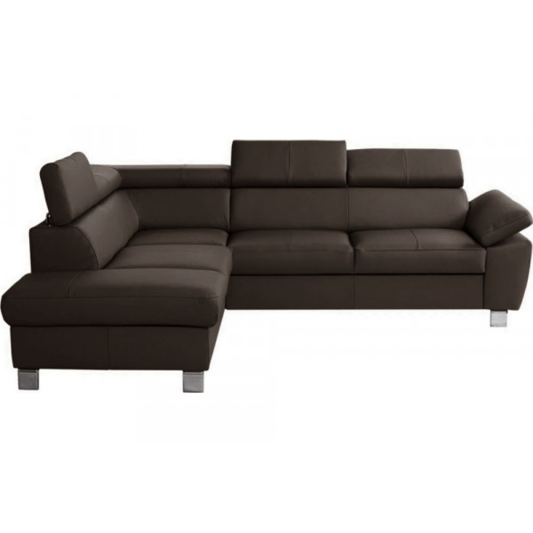 - Canapé d'angle convertible en cuir italien de luxe 5 places LUTECIA avec coffre, chocolat, angle gauche