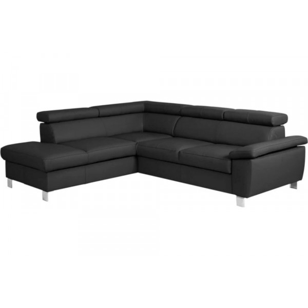 - Canapé d'angle en cuir italien de luxe 5 places LUTECE noir, angle gauche