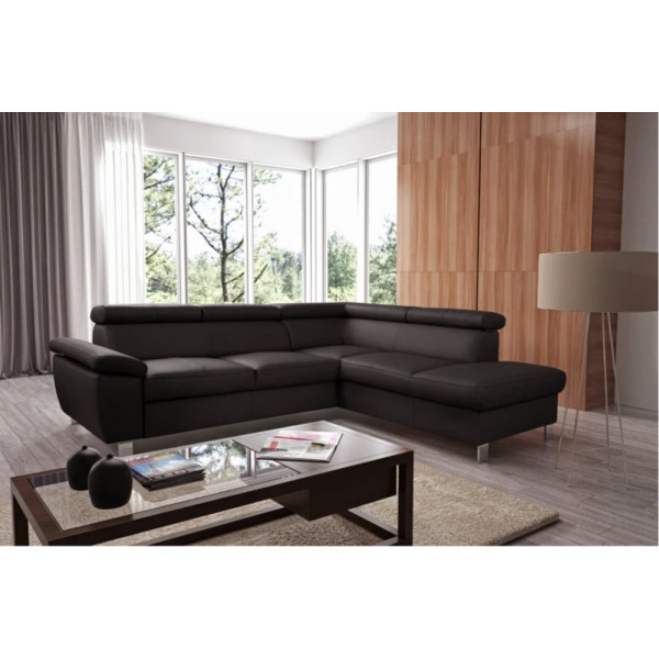 Canapé d'angle en cuir italien de luxe 5 places LUTECE chocolat, angle droit