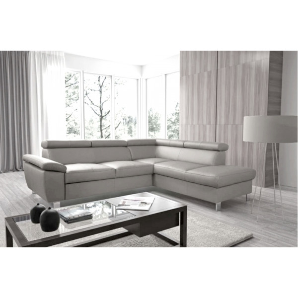 Canapé d'angle en cuir italien de luxe 5 places LUTECE gris clair, angle droit