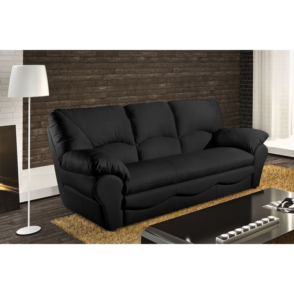 Canapé 3 places en 100% tout cuir italien vachette OSATIS, couleur noir