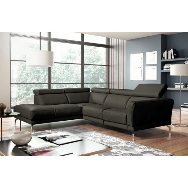 Canapé d'angle en 100% tout cuir épais de luxe italien , 5/6 places DALBERT, couleur anthracite, angle gauche
