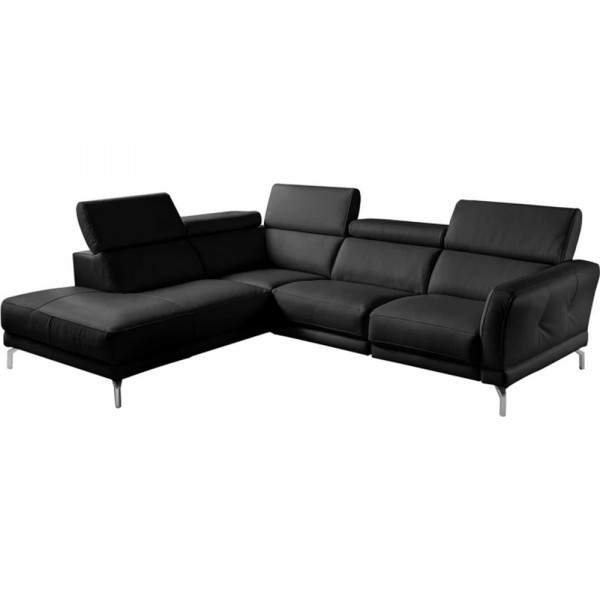 Canapé d'angle en 100% tout cuir épais de luxe italien , 5/6 places DALBERT, couleur noir, angle gauche