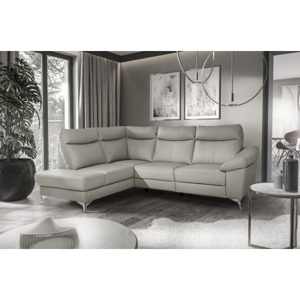 Canapé d'angle en cuir italien de luxe 5 places LUZINI gris clair, angle gauche