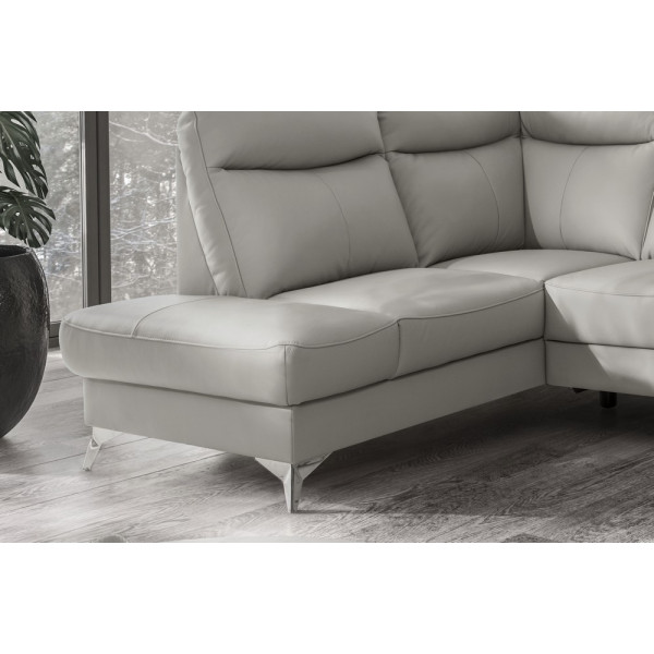 Canapé d'angle en cuir italien de luxe 5 places LUZINI gris clair, angle gauche