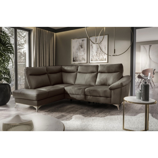 Canapé d'angle en cuir italien de luxe 5 places LUZINI taupe, angle gauche