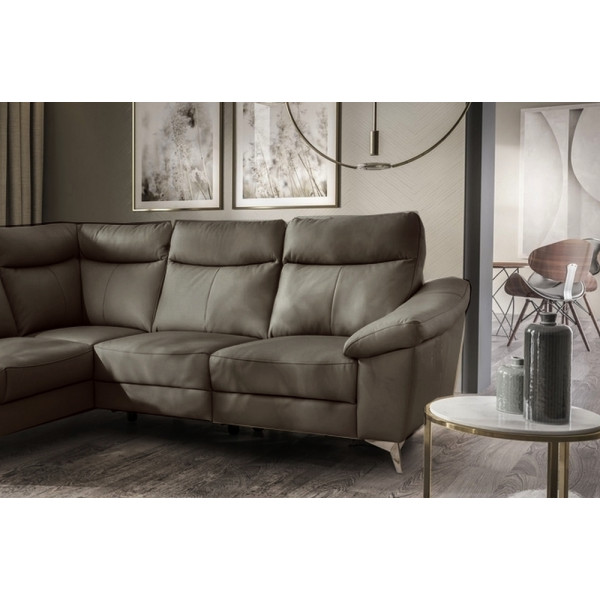 Canapé d'angle en cuir italien de luxe 5 places LUZINI taupe, angle gauche