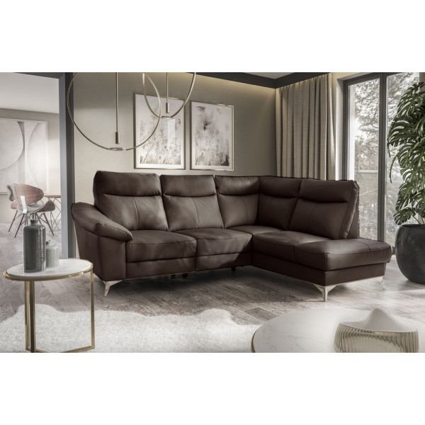 Canapé d'angle en cuir italien de luxe 5 places LUZINI chocolat, angle droit