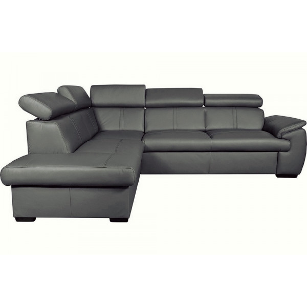 Canapé d'angle en 100% cuir de luxe italien , 5/6 places CITIBEST, couleur gris foncé, angle gauche