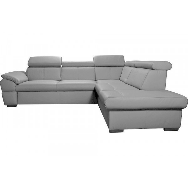 Canapé d'angle en cuir italien de luxe 5/6 places TONUS, gris clair, angle droit