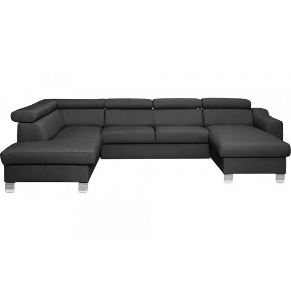 Canapé d'angle en cuir italien de luxe 7/8 places ASTONIA, gris foncé, angle gauche