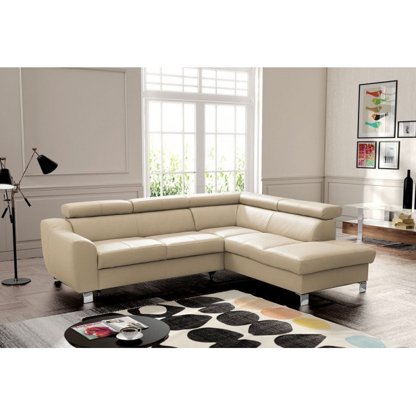 Canapé d'angle en cuir italien de luxe 5 places ASTRIDO, beige, angle droit