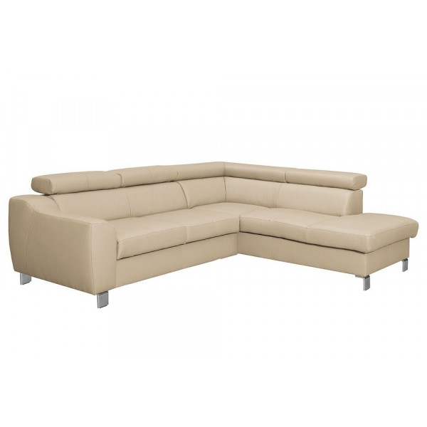 Canapé d'angle en cuir italien de luxe 5 places ASTRIDO, beige, angle droit
