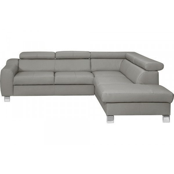 Canapé d'angle en cuir italien de luxe 5 places ASTRIDO, gris clair, angle droit