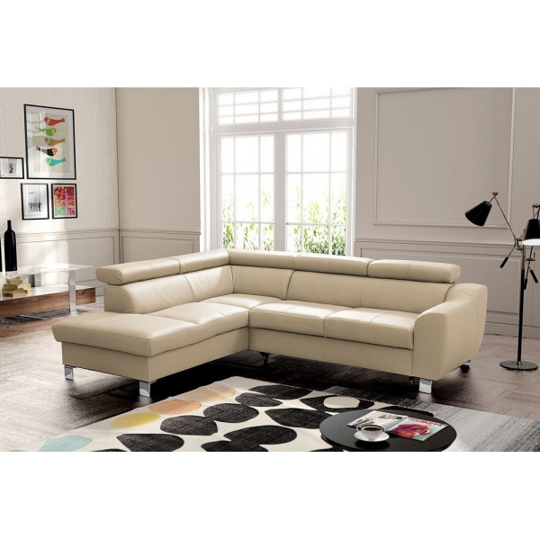 - Canapé d'angle en cuir italien de luxe 5 places ASTRIDO, beige, angle gauche