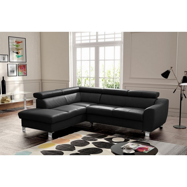 Canapé d'angle en cuir italien de luxe 5 places ASTRIDO, noir, angle gauche