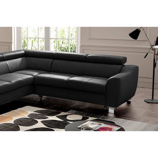 Canapé d'angle en cuir italien de luxe 5 places ASTRIDO, noir, angle gauche