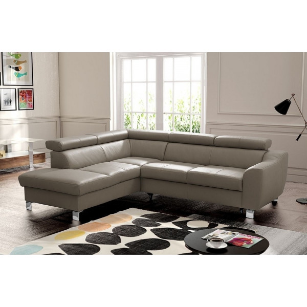 Canapé d'angle en cuir italien de luxe 5 places ASTRIDO, taupe, angle gauche