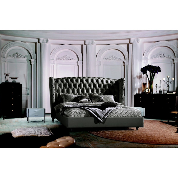 Lit design de luxe PRINCESSE, avec sommier à lattes, gris foncé 180x200