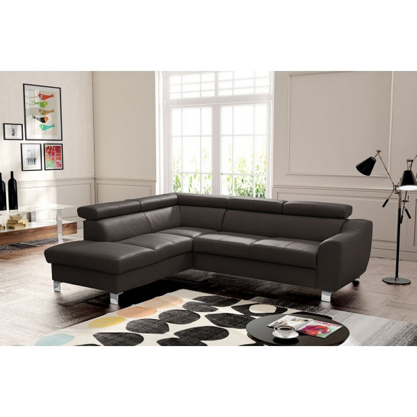 - Canapé d'angle en cuir italien de luxe 5 places ASTERO, chocolat, angle gauche