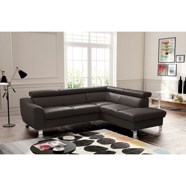 Canapé d'angle en cuir italien de luxe 5 places ASTERO, chocolat , angle droit