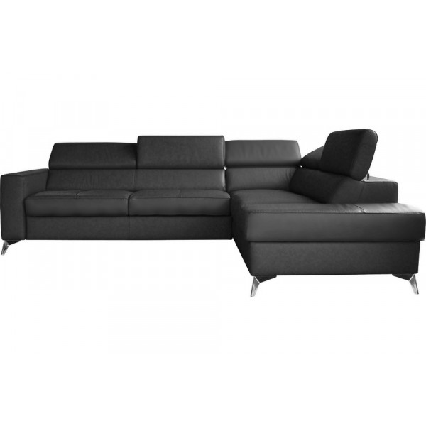 Canapé d'angle convertible en cuir italien de luxe 5/6 places avec coffre, MONZA, noir, angle droit