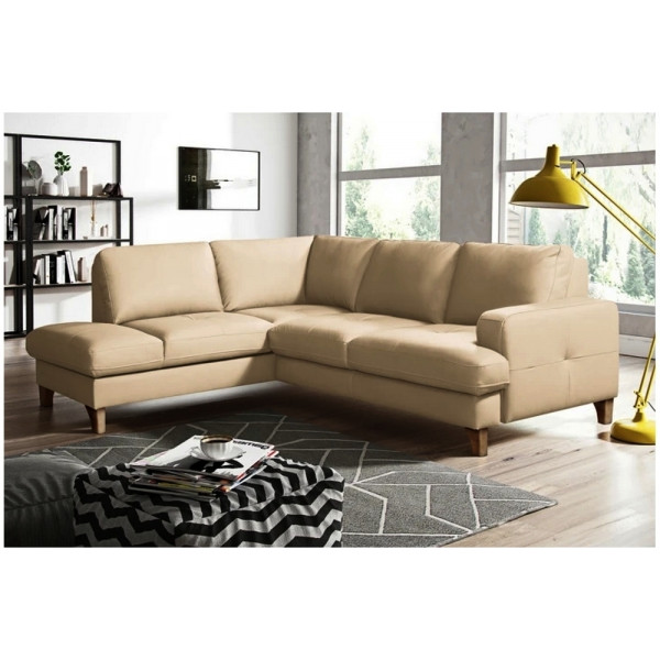 Canapé d'angle convertible en cuir italien de luxe 4/5 places avec coffre, FARELI, beige, angle gauche