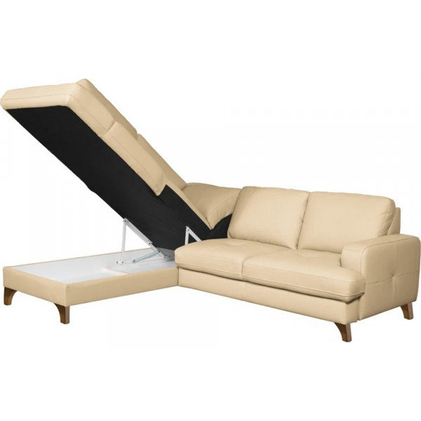 Canapé d'angle convertible en cuir italien de luxe 4/5 places avec coffre, FARELI, beige, angle gauche