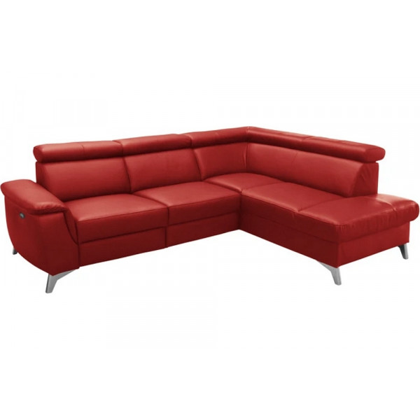 Canapé d'angle en cuir italien de luxe 5/6 places avec relax électrique et coffre, LINCOLN, rouge foncé, angle droit