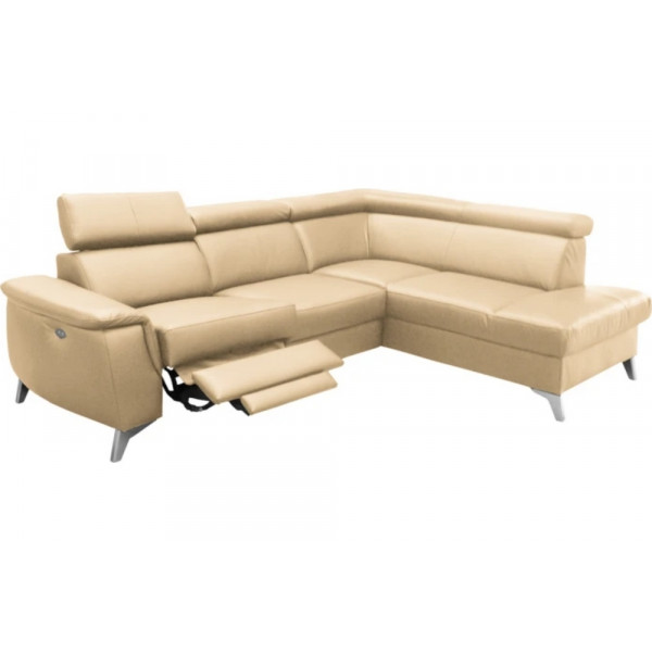 Canapé d'angle en cuir italien de luxe 5/6 places avec relax électrique et coffre, LINCOLN, beige, angle droit