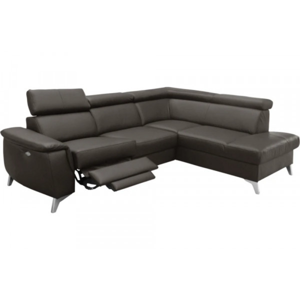 Canapé d'angle en cuir italien de luxe 5/6 places avec relax électrique et coffre, LINCOLN, chocolat, angle droit