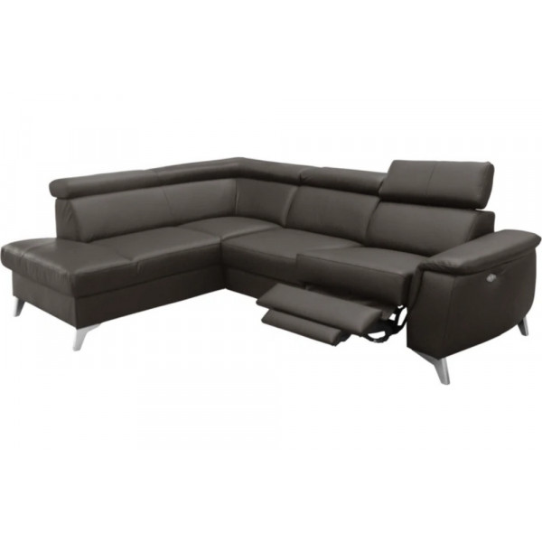 Canapé d'angle en cuir italien de luxe 5/6 places avec relax électrique et coffre, LINCOLN, chocolat, angle gauche