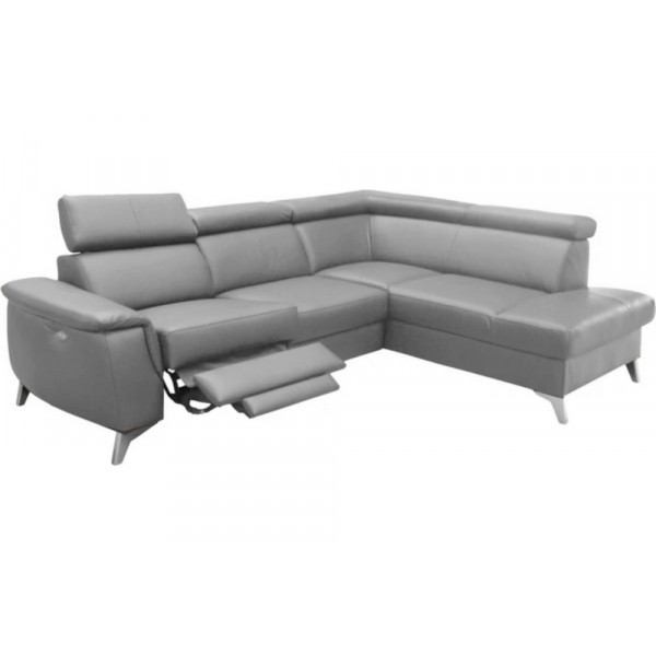 Canapé d'angle en cuir italien de luxe 5/6 places avec relax électrique et coffre, LINCOLN, gris clair, angle droit