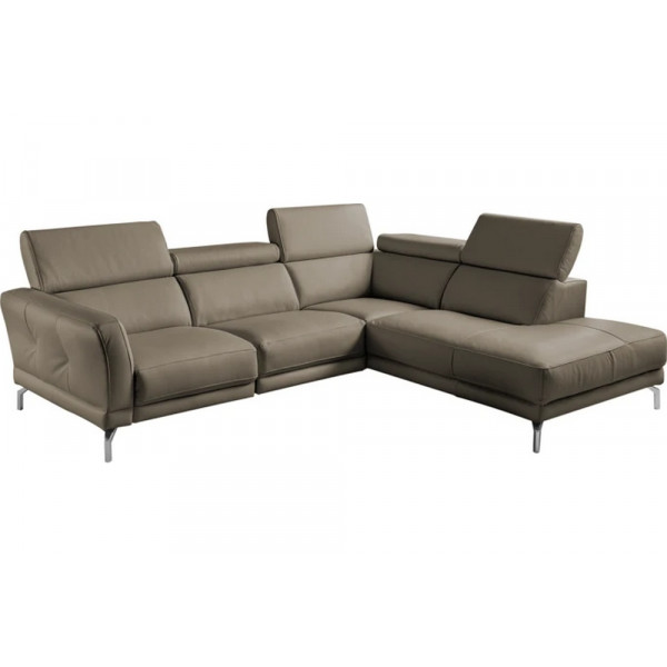 Canapé d'angle en 100% tout cuir épais de luxe italien 5/6 places DALEN, taupe, angle droit