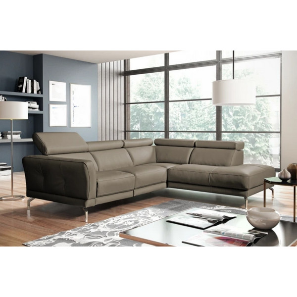 Canapé d'angle en 100% tout cuir épais de luxe italien 5/6 places DALEN, taupe, angle droit
