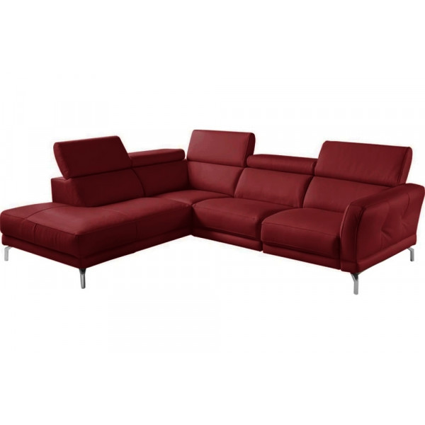 Canapé d'angle en 100% tout cuir épais de luxe italien 5/6 places DALEN, rouge foncé, angle gauche