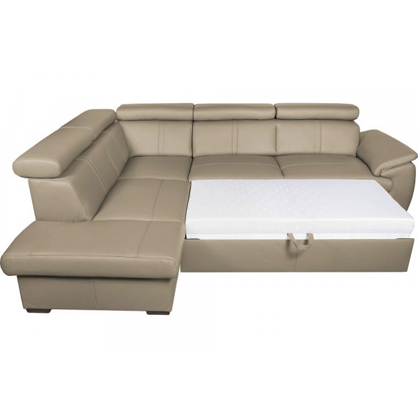 Canapé d'angle en 100% cuir de luxe italien convertible et avec coffre, 5/6 places CITIZEN, couleur beige, angle gauche