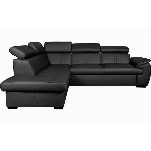 - Canapé d'angle en 100% cuir de luxe italien convertible et avec coffre, 5/6 places CITIZEN, couleur noire, angle gauche