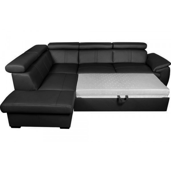 - Canapé d'angle en 100% cuir de luxe italien convertible et avec coffre, 5/6 places CITIZEN, couleur noire, angle gauche