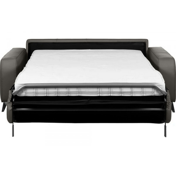 Canapé 3 places convertible en cuir italien de luxe ALVINE, gris foncé