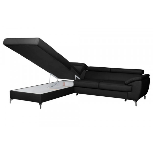 - Canapé d'angle convertible en cuir italien de luxe 5/6 places FINLANDE avec coffre, noir, angle gauche