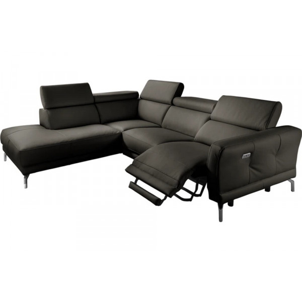 Canapé d'angle relax en 100% tout cuir épais luxe italien avec relax électrique, 5/6 places DALI, anthracite, angle gauche