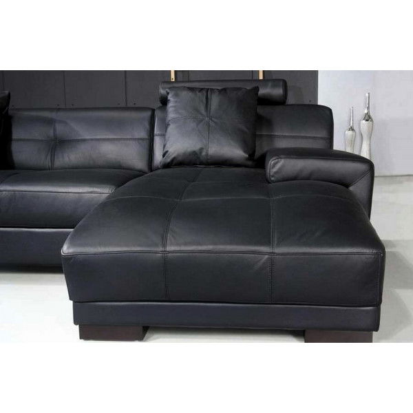 Canapé d'angle en cuir italien 8 places, VENESIA, noir, angle gauche