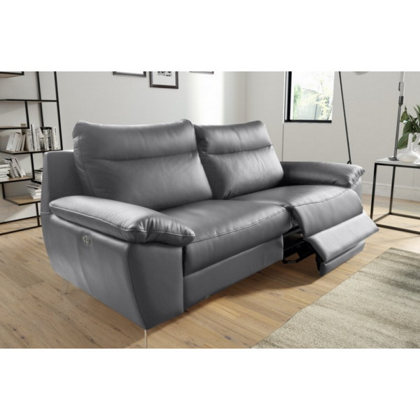 Canapé taille 2 places avec 2 relax en 100% tout cuir épais de luxe italien avec 2 relax électriques, PERINI, gris