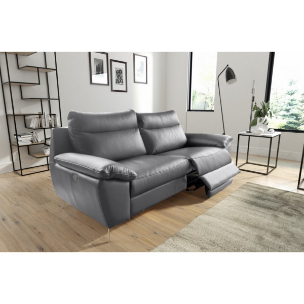 Canapé taille 2 places avec 2 relax en 100% tout cuir épais de luxe italien avec 2 relax électriques, PERINI, gris